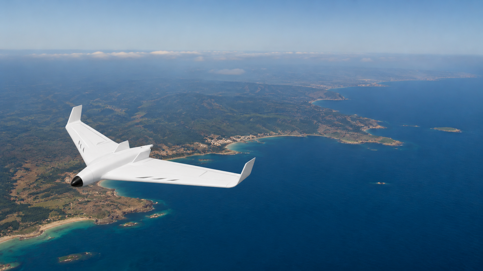 Drone ad ala fissa H4Research in volo sulla costa